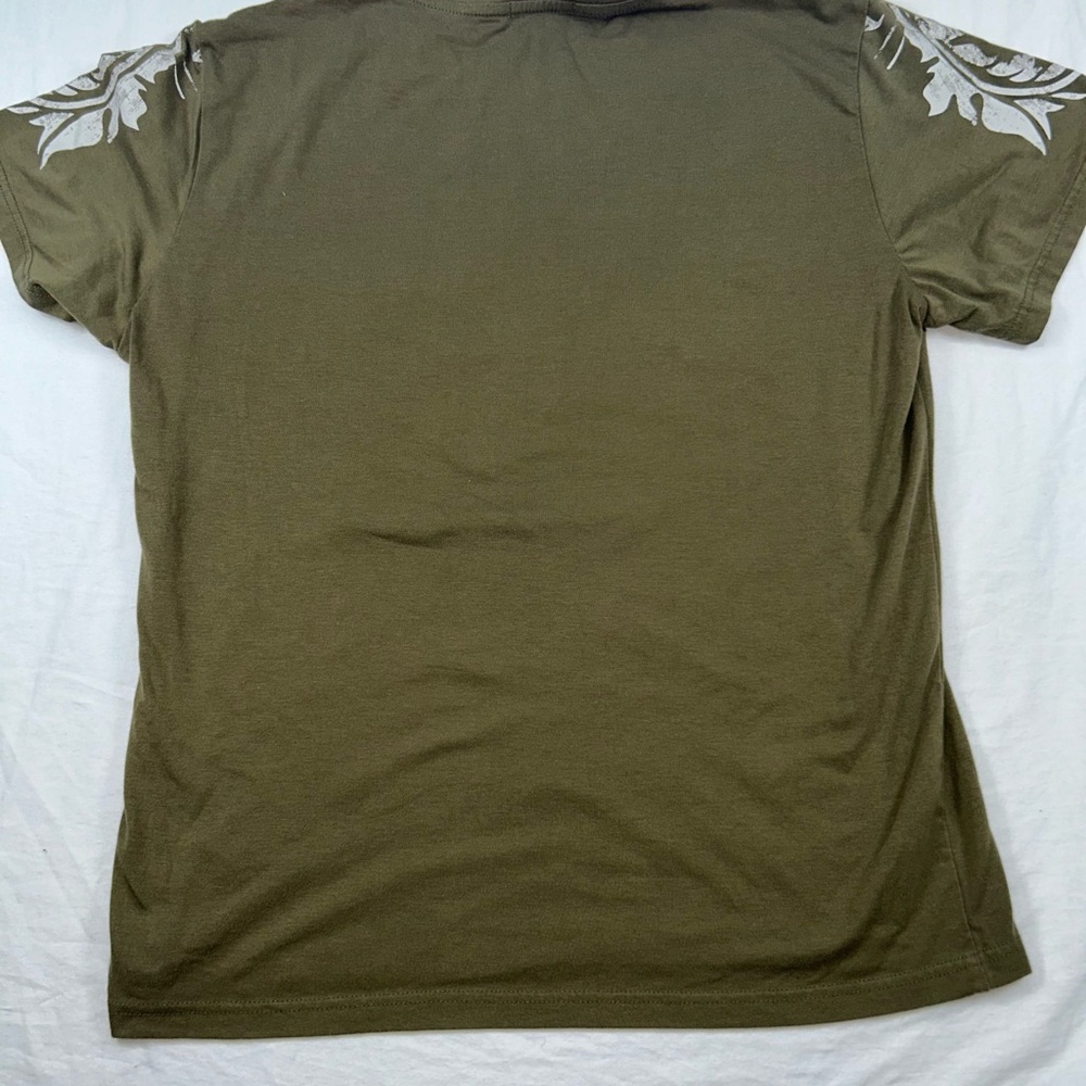 ROMWE Skull Graphic Tee Olive Green Grunge Goth Streetwear Size L - Picture 2 of 5